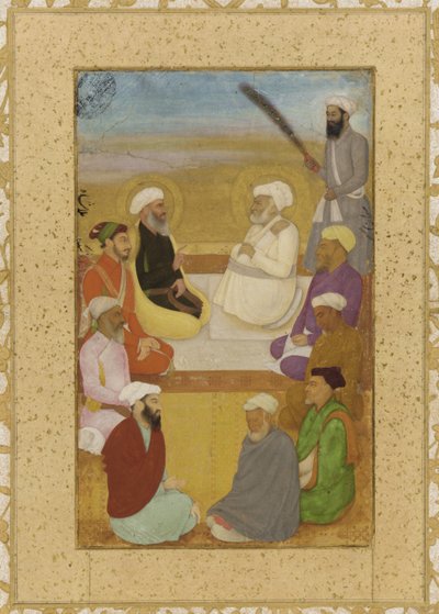 Dara Shikoh met Mian Mir en Mulla Shah, los albumblad met schilderij, c.1640 door Mughal School